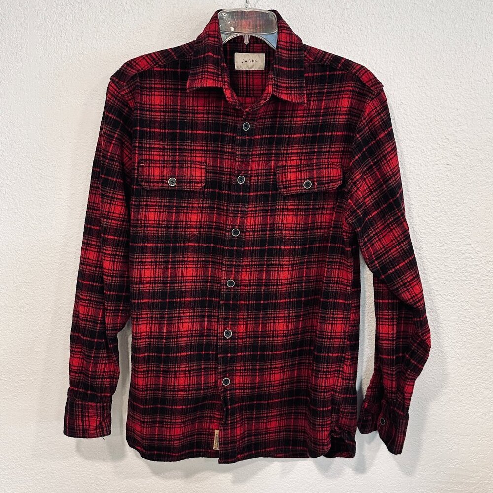 Jachs Flannel Shirt Heavyweight Cotton Red Black Plaid Long Sleeves Men Size Med